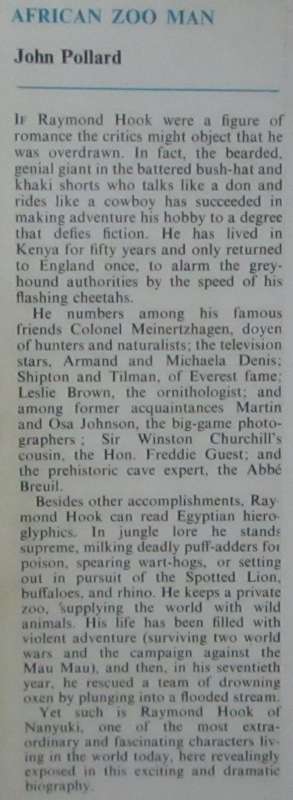 African Zoo Man the Life Story of Raymond Hook