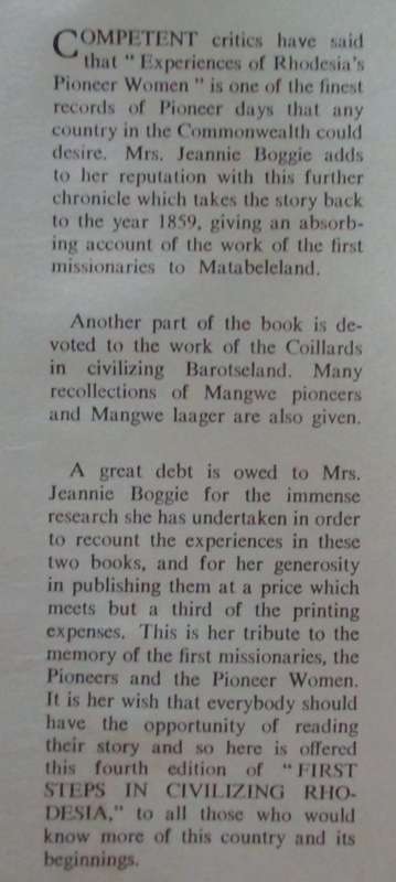 First Steps in Civilising Rhodesia Being a True Account of the Earliest White Settlers - Men, Women