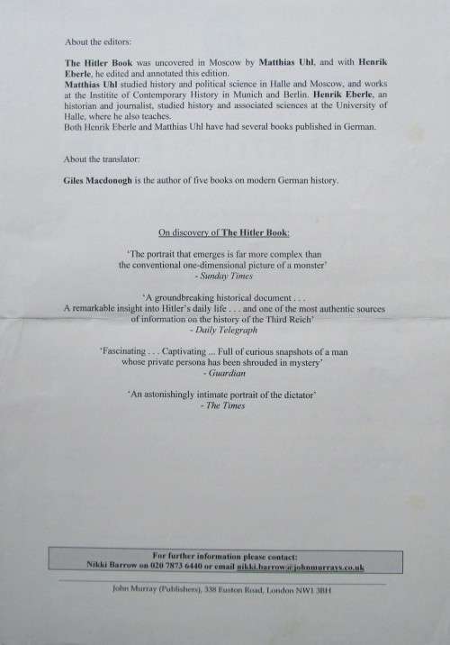 Hitler Book the secret dossier prepared for Stalin