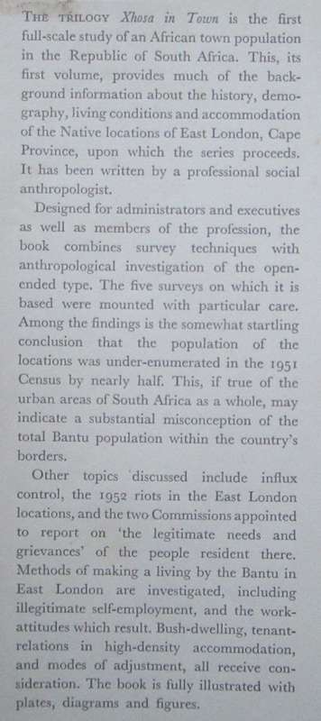 XHOSA IN TOWN 3 Volume series, The Back Man`s Portion, Townsmen or Tribesmen, The Second Generation