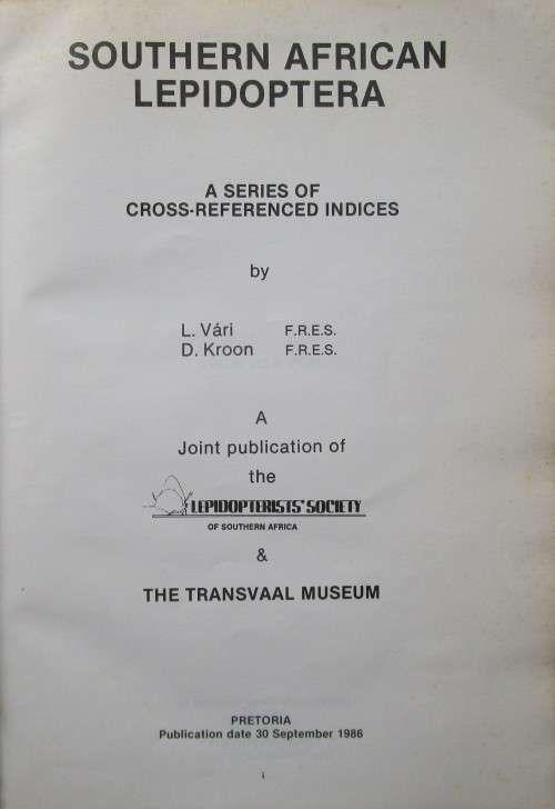Southern African Lepidoptera - A Series of Cross-Referenced Indices