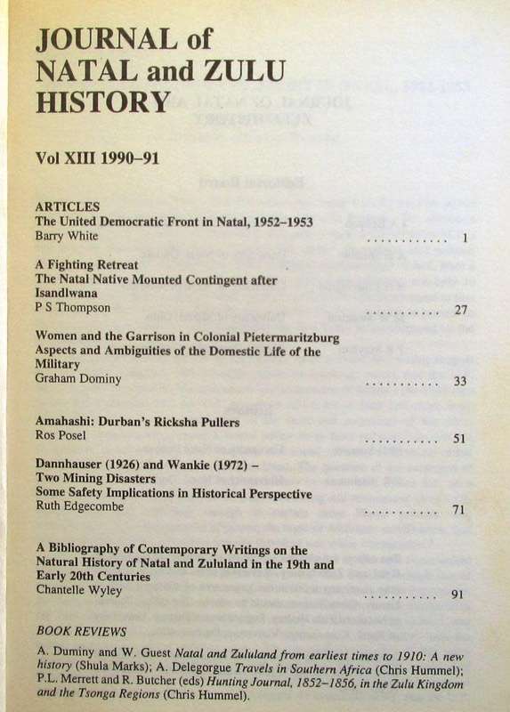 Journal of Natal and Zulu History Volume XIII 1990-91