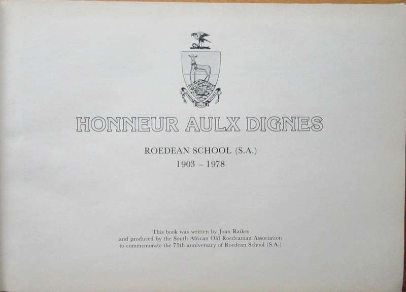 Honneur Aulx Dignes Roedean School (S.A.) 1903-1978