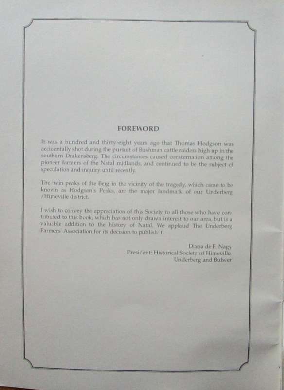 The Naming of Hodgson`s Peaks and Underberg District`s Beginnings