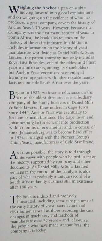 Weighing the Anchor South Africa`s First Yeast Manufacturer 1923-1998