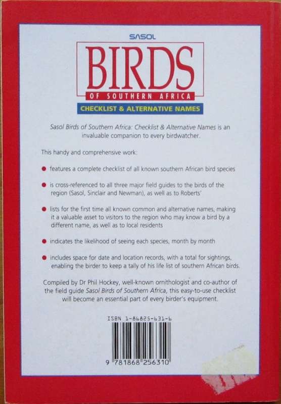 Sasol Birds of Southern Africa: Checklist and Alternative Names