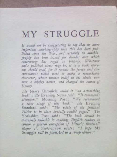 MEIN KAMPF `MY STRUGGLE` BY ADOLF HITLER - EARLY ENGLISH TRANSLATION, PATERNOSTER LIBRARY.