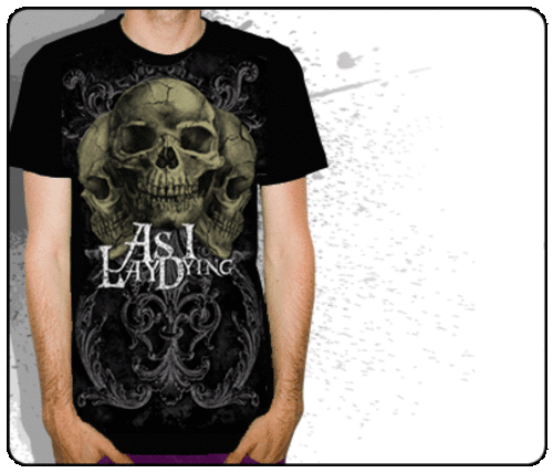 AS I LAY DYING - THREE SWIRL SKULLS LARGE T SHIRT