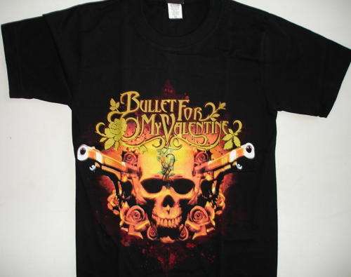 BULLET FOR MY VALENTINE - ORANGE SKULL & GUNS MEDIUM T SHIRT