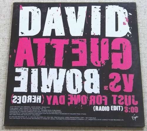 DAVID GUETTA VS. DAVID BOWIE Just for One Day (Heroes) Promo Cardsleeve