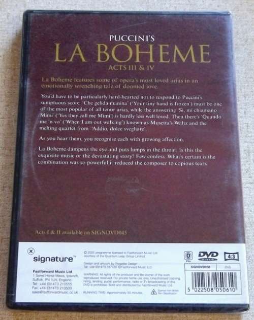PUCCINI`S La Boheme Acts III & IV  OPERA