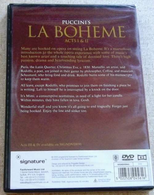 PUCCINI`S La Boheme Acts I & II  OPERA DVD