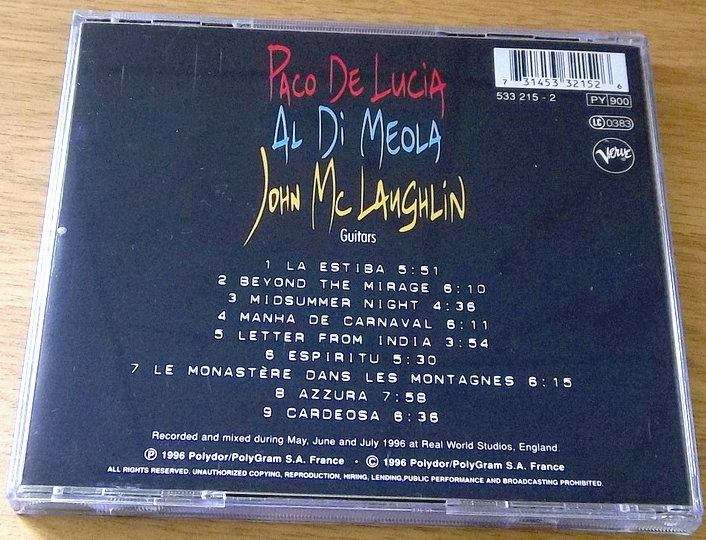 JAZZ AL DI MEOLA / JOHN McLAUGHLIN / PACO DE LUCIA The Guitar Trio [Main stock room]