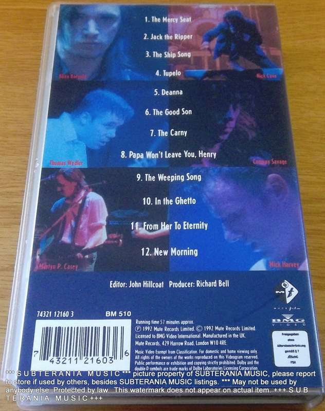 NICK CAVE AND THE BAD SEEDS Live at the Paradiso   VHS Video Cassette