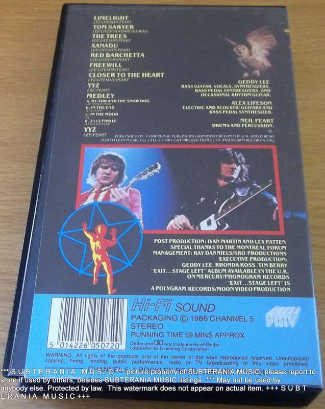 RUSH Exit... Stage Left VHS Video Cassette