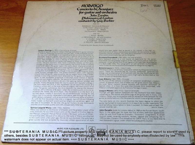 RODRIGO Conciertto de Aranjuez for guitar and orchstra Vinyl LP