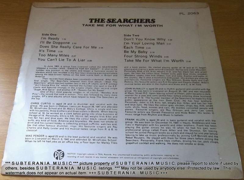 THE SEARCHERS Take Me For What I`m Worth LP