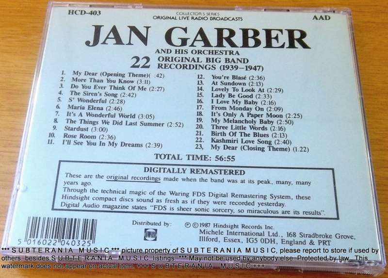 JAN GARBER AND HIS ORCHESTRA 22 Original Big Band Recordings  [Shelf G Box 17]