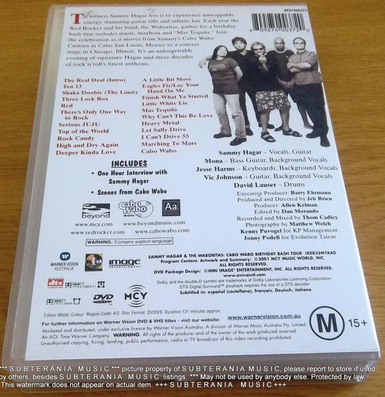 SAMMY HAGAR And The Waboritas ¿  Cabo Wabo Birthday Bash Tour 2 x dvd