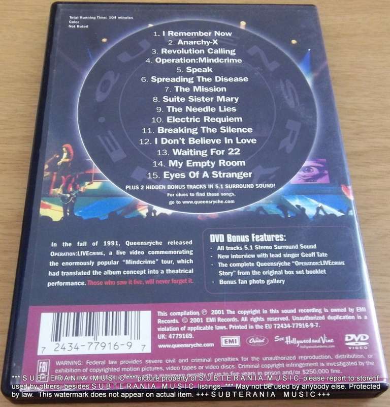 QUEENSRYCHE Operation Live Crime DVD