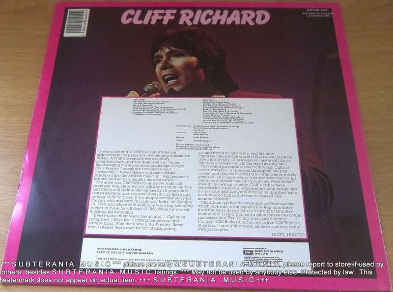 CLIFF RICHARD Live 18 Great Songs Vinyl Record