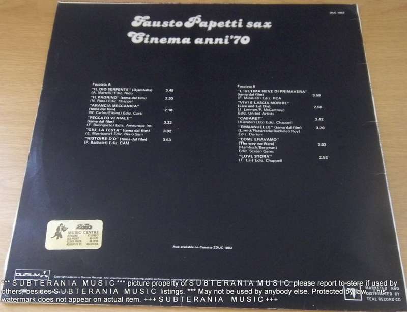 FAUSTO PAPETTI SAX Cinema Anni `70 Vinyl Record