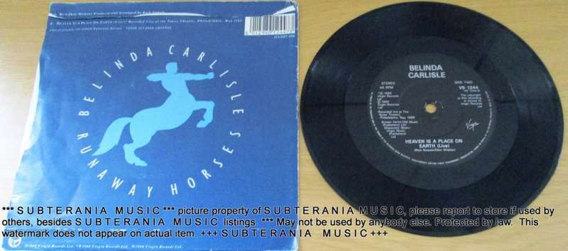 BELINDA CARLISLE Runaway Horses 7` Single  BLACK vinyl UK IMPORT