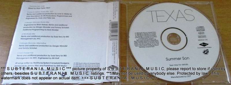TEXAS Summer Son CD Single  South African Pressing