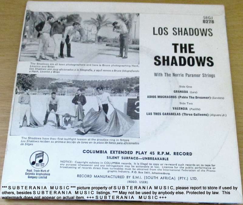 THE SHADOWS Los Shadows 7` Single Picture Sleeve South African Pressing VINYL