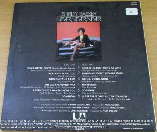 SHIRLEY BASSEY Never Never Never VINYL RECORD