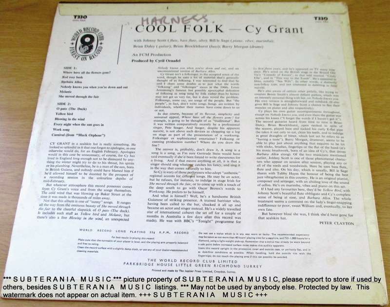 CY GRANT Cool Folk!VINYL RECORD