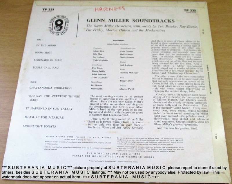 GLENN MILLER BAND Original Soundtrack Recording  VINYL RECORD