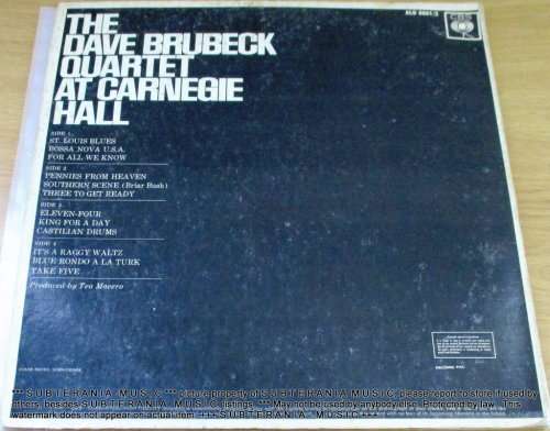 THE DAVE BRUBECK QUARTET AT CARNEGIE HALL 2 x VINYL RECORD