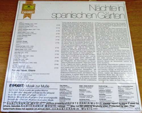 NACHTE IN SPANISCHEN GARTEN  De Meister der Gitare NARCISO YEPES VINYL RECORD