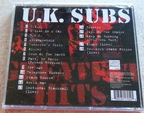 UK SUBS Greatest Hits US release Cat# GAMC 052