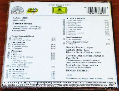 CARMINA BURANA Carl Orff  [Shelf G Box 24]