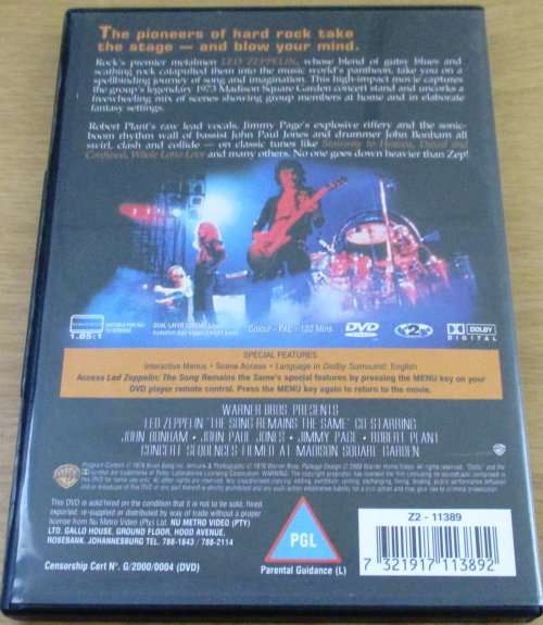 LED ZEPPELIN  The Song Remains the Same DVD