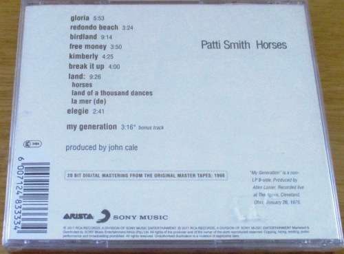 PATTI SMITH Horses South African 2017 release CD