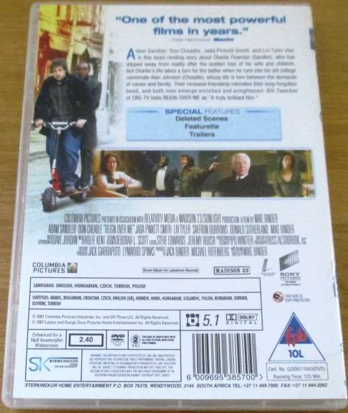 REIGN OVER ME DVD Adam Sandler  Don Cheadle