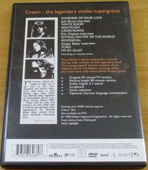 CREAM Royal Albert Hall: London May 2-3-5-6 2005 (Region 2-4 DVD)