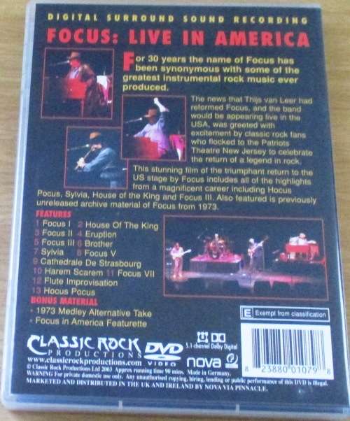 FOCUS Live in America IMPORT DVD