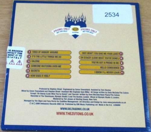 THE ZUTONS Tired of Hangin` Around PROMO CD