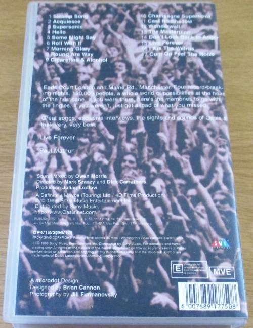 OASIS ... There and Then VHS Video Cassette no CD, VHS only