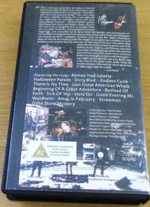 LOU REED The New York Album VHS Video Cassette