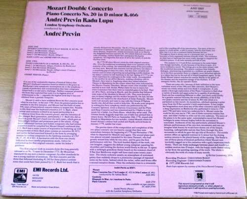 ANDRE PREVIN RADU LUPU Mozart Double Concerto Vinyl Record