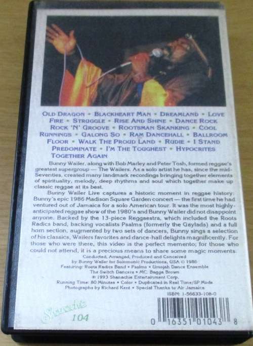 BUNNY WAILER In Concert  VHS Video Cassette