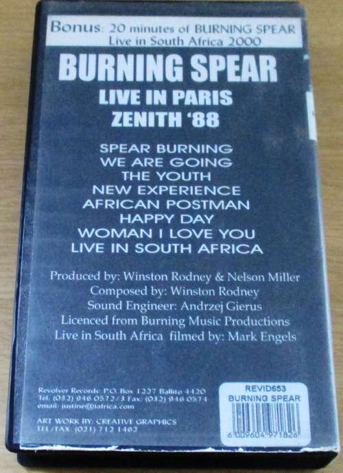 BURNING SPEAR Live in Paris Zenith `88  VHS Video Cassette