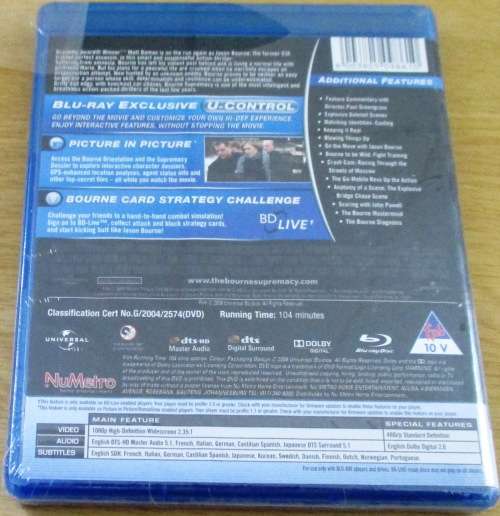 THE BOURNE SUPREMACY Matt Damon BLU RAY