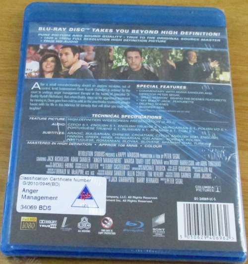 ANGER MANAGEMENT Adam Sadler Jack Nicholson BLU RAY