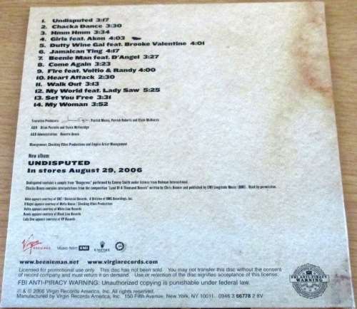 BEENIE MAN Undisputed Promo CD [Shelf G Box 9]